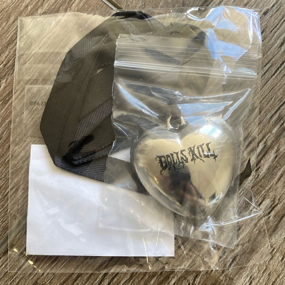 Dolls Kill Online Whatnot Exclusive Silver Logo Puffy Heart Ribbon Tie Choker